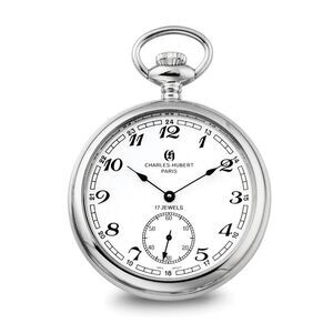 Charles Hubert Stainless Steel Open Face Analog Pocket Watch 52mm